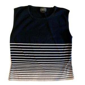 Finity Black and Off-white Stripped Top Office Basics Sleeveless Size Large